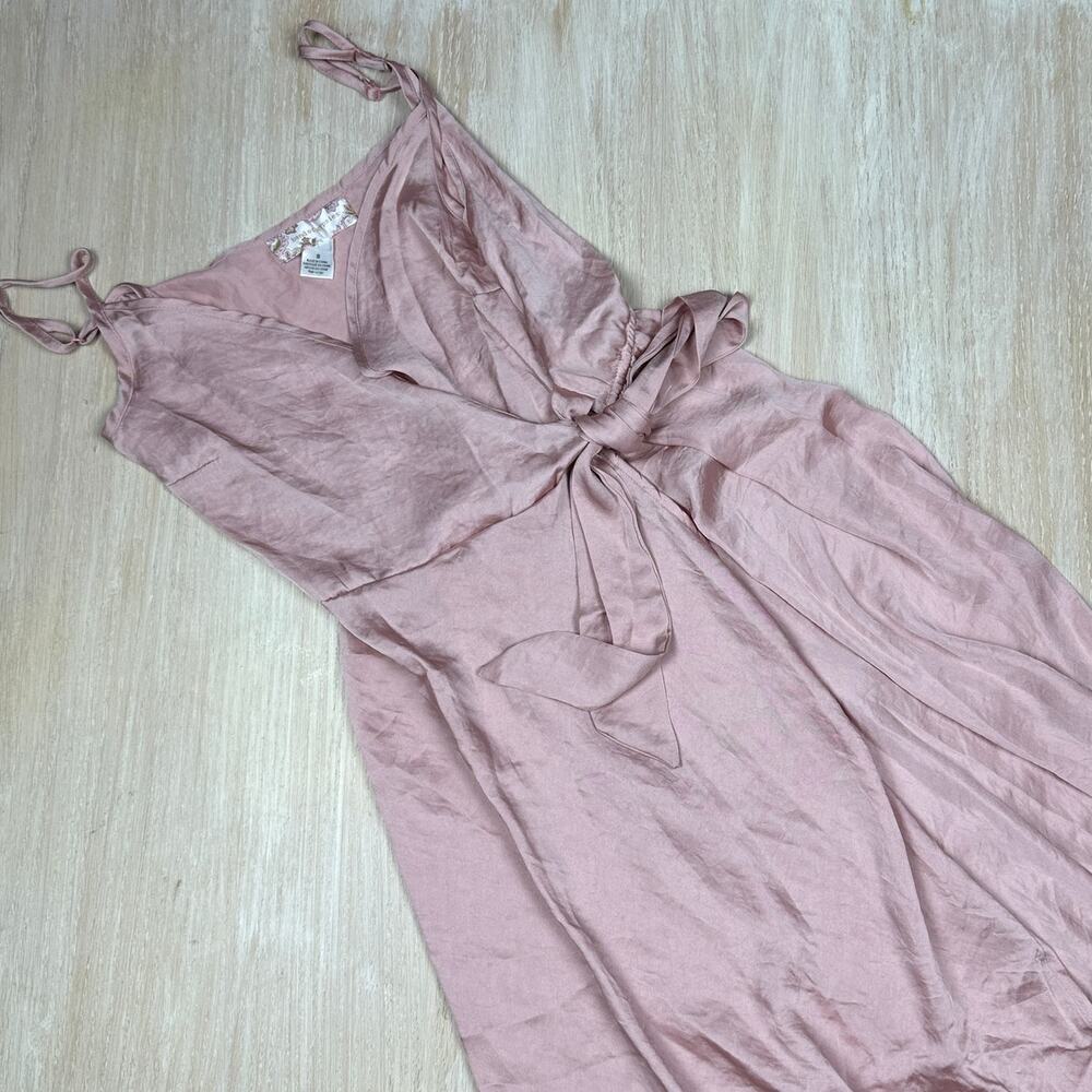 Band of Gypsies Pink Blush Faux Wrap Satin Spaghetti Strap Elegant Dress Small - Picture 6 of 14